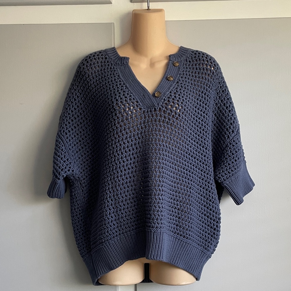 NWT Haven Well Within Navy Knot Stitch Henley V-Neck Sweater Size L